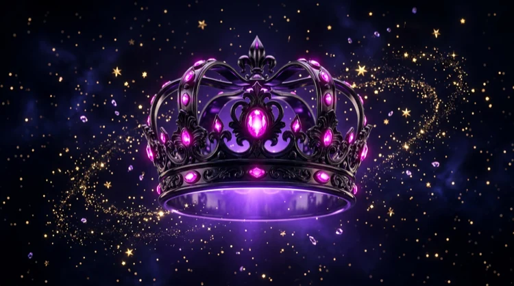 Luxe kroon met gloeiende edelstenen en sterren: VIP-programma en loyaliteitsbeloningen.